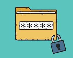 Password protected folder file to protect data. Hand-drawn vector  illustration.