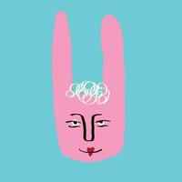 conejo funky con una cara encantadora. extraña cara de conejo cómico. extraña tarjeta de san valentín en estilo moderno de garabato. ilustración vectorial vector