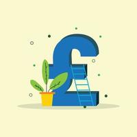 Pound British currency with ladder financial flat vector 3d illustration