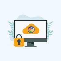 Lock cloud file flat vector illustration