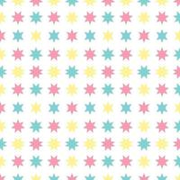 Seamless pattern Vector of lovely cute colorful geometric star or flower pattern color blue yellow pink pastel color. White background design mimimal for party space fabric cloth pattern or wallpaper.