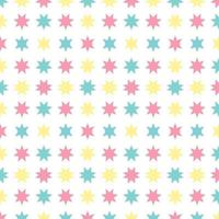 Seamless pattern Vector of lovely cute colorful geometric star or flower pattern color blue yellow pink pastel color. White background design mimimal for party space fabric cloth pattern or wallpaper.