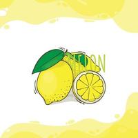 Yellow Lemon with green leaf in cartoon design for fruit advertising template design vector