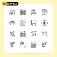 User Interface Pack of 16 Basic Outlines of park bench home percentage investment Editable Vector Design Elements