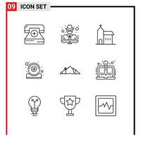 Editable Vector Line Pack of 9 Simple Outlines of webcam hardware crime computer historic Editable Vector Design Elements