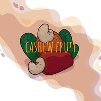 Cashew fruit with cashew leaf in cartoon design for fruit advertising template design vector