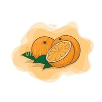 Orange with green leaf of orange in cartoon design for fruit advertising template design vector