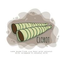 Clorot cake is a cake which is wrapped with coconut leaves in cartoon design vector