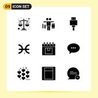 User Interface Pack of 9 Basic Solid Glyphs of management calendar file greece horoscope Editable Vector Design Elements