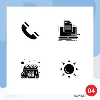 Group of Solid Glyphs Signs and Symbols for call calendar ui computer time Editable Vector Design Elements