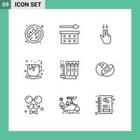 Stock Vector Icon Pack of 9 Line Signs and Symbols for purification filter fingers food tea Editable Vector Design Elements