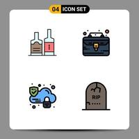 4 Creative Icons Modern Signs and Symbols of alcohol lock bottles portfolio death Editable Vector Design Elements