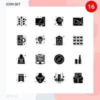 Modern Set of 16 Solid Glyphs and symbols such as graph chart head canada map Editable Vector Design Elements