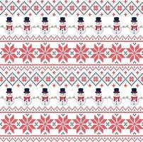 Knitted Christmas and New Year pattern in snowmen. Wool Knitting Sweater Design. Wallpaper wrapping paper textile print. Eps 10 vector