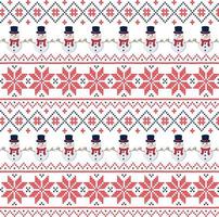 Knitted Christmas and New Year pattern in snowmen. Wool Knitting Sweater Design. Wallpaper wrapping paper textile print. Eps 10 vector