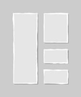 Set of torn white note. Scraps of torn paper of various shapes isolated on gray background. Vector illustration.