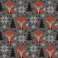 Knitted Christmas and New Year pattern in fox. Wool Knitting Sweater Design. Wallpaper wrapping paper textile print. Eps 10 vector