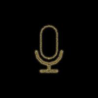 Christmas golden decoration of gold glitter shining sparkles on black background. vector icon microphone