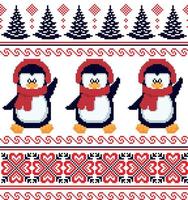 pixel de patrón de navidad de año nuevo en ilustración de vector de pingüinos