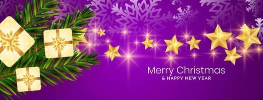 Merry Christmas festival violet banner design with gifts vector