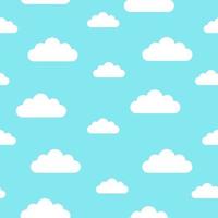 White cartoon clouds on light blue background seamless pattern vector