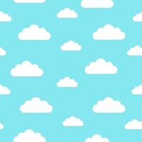 White cartoon clouds on light blue background seamless pattern vector