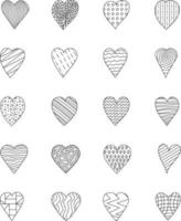 lindos corazones esbozados dibujados a mano, elementos de dibujo en forma de corazón de san valentín para tarjetas de felicitación y conjunto de iconos del día de san valentín vector