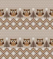 New Year's Christmas pattern pixel with owls vector illustration