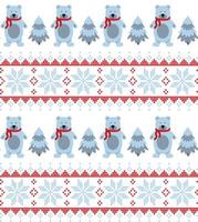 Knitted Christmas and New Year pattern into bears. Wool Knitting Sweater Design. Wallpaper wrapping paper textile print. Eps 10 vector