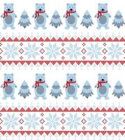 Knitted Christmas and New Year pattern into bears. Wool Knitting Sweater Design. Wallpaper wrapping paper textile print. Eps 10 vector