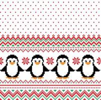 New Year's Christmas pattern pixel with penguins vector illustration