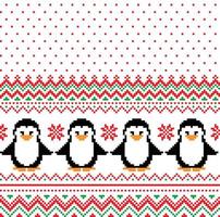 pixel de patrón de navidad de año nuevo con ilustración de vector de pingüinos