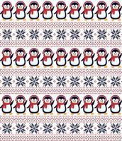 Knitted Christmas and New Year pattern the penguins. Wool Knitting Sweater Design. Wallpaper wrapping paper textile print. Eps 10 vector