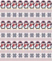 Knitted Christmas and New Year pattern the penguins. Wool Knitting Sweater Design. Wallpaper wrapping paper textile print. Eps 10 vector