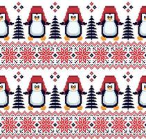 New Year's Christmas pattern pixel in penguins vector illustration