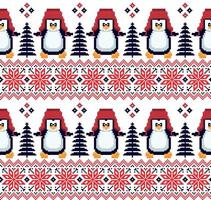 pixel de patrón de navidad de año nuevo en ilustración de vector de pingüinos