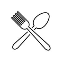 Outline, simple vector fork and spoon icon isolated on white background.