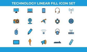 Linear Fill Technology and Multimedia icons. Design elements for mobile and web applications. vector