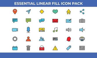 30 Linear Fill Essential Icon Pack Vector