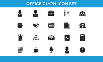 Business and Office Glyph Icons Vector Collections.  Set of 20 office icons great for presentations, web design, web apps, mobile applications or any type of design projects.