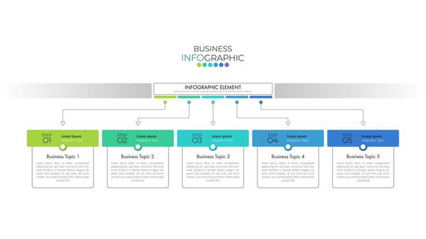 El vector de diseño de flujo de proceso de infografías planas 5 y el marketing se pueden utilizar para el diseño de flujo de trabajo, el diagrama, la presentación del informe anual y la línea de tiempo.