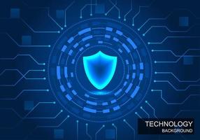 Background shield of the computer system acts as a virus that will destroy the data in the system On the side are wheels of technology and network connection lines. Emphasis is placed on the blue tone vector