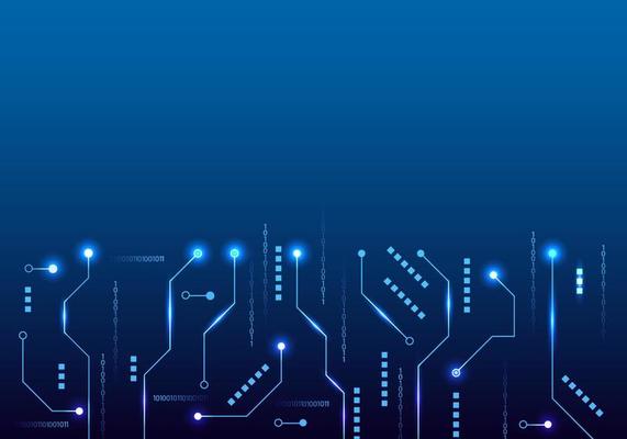 Black circuit board technology of commands of a computer system that transmits and receives data into the system. Emphasis on using blue tones as the main color with glowing points