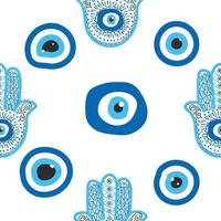 patrón sin fisuras de mal de ojo. magia, brujería, símbolo oculto, colección de arte lineal. ojo de hamsa, ojo mágico, elemento decorativo. vector