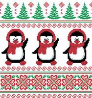 New Year's Christmas pattern pixel in penguins vector illustration