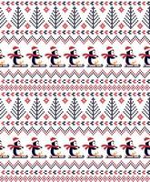 Knitted Christmas and New Year pattern the penguins. Wool Knitting Sweater Design. Wallpaper wrapping paper textile print. Eps 10 vector