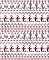 Knitted Christmas and New Year pattern the penguins. Wool Knitting Sweater Design. Wallpaper wrapping paper textile print. Eps 10 vector