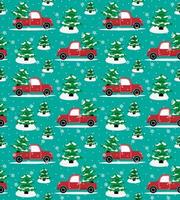 Seamless christmas pattern cabriolet carrying christmas tree vector