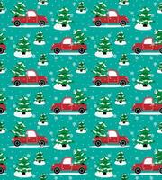 Seamless christmas pattern cabriolet carrying christmas tree vector