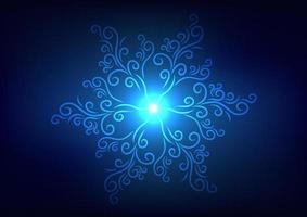 Abstract ice flower wave neon light on blue background vector